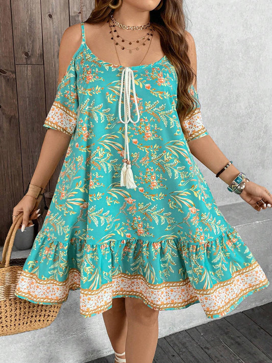 Elegance Floral – Plus Size Ombro Caído com Amarração BelleBoo©