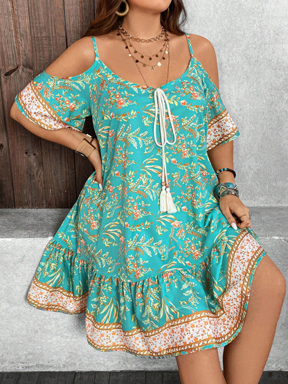 Elegance Floral – Plus Size Ombro Caído com Amarração BelleBoo©