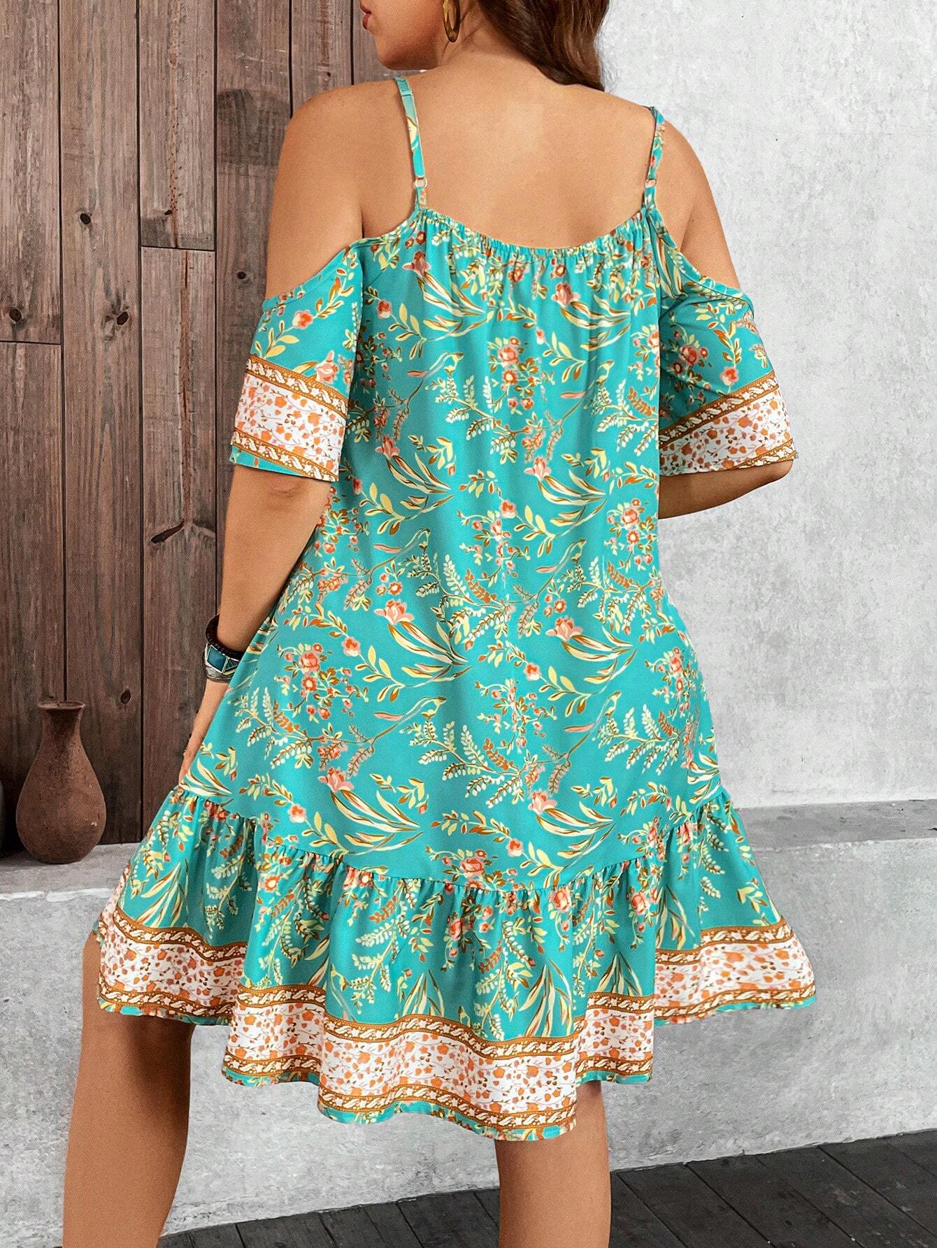 Elegance Floral – Plus Size Ombro Caído com Amarração BelleBoo©