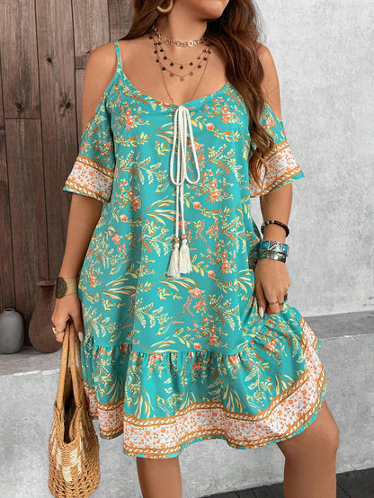 Elegance Floral – Plus Size Ombro Caído com Amarração BelleBoo©