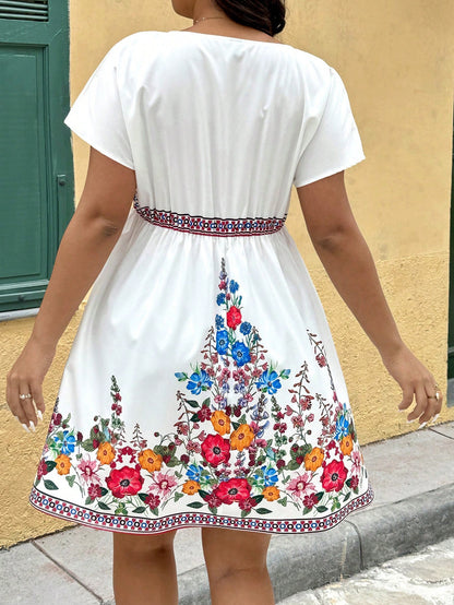 Boho Serena – Vestido Plus Size Decote V Floral de Verão BelleBoo©