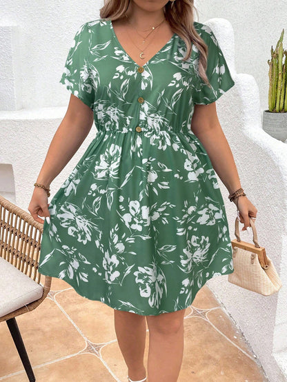 Boho Serena – Vestido Plus Size Decote V Floral de Verão BelleBoo©