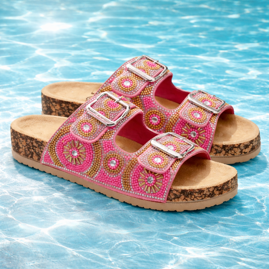 Sandália Terra Chic – Papete com Fivela e Estampa Elegante BelleBoo©